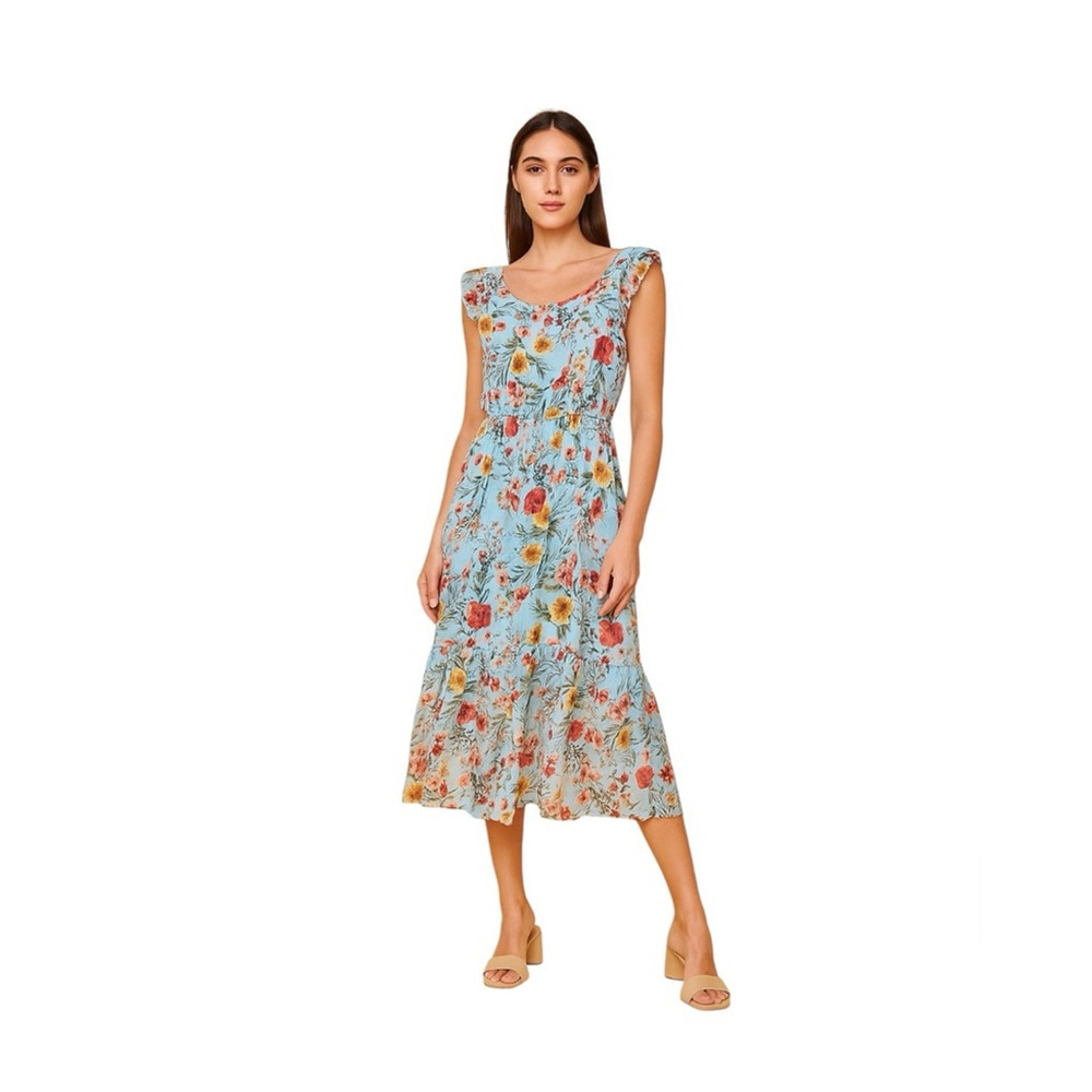 Le Ragazze silk blend Floral Midi Dress Made in Italy Floral Sleeveless Blue